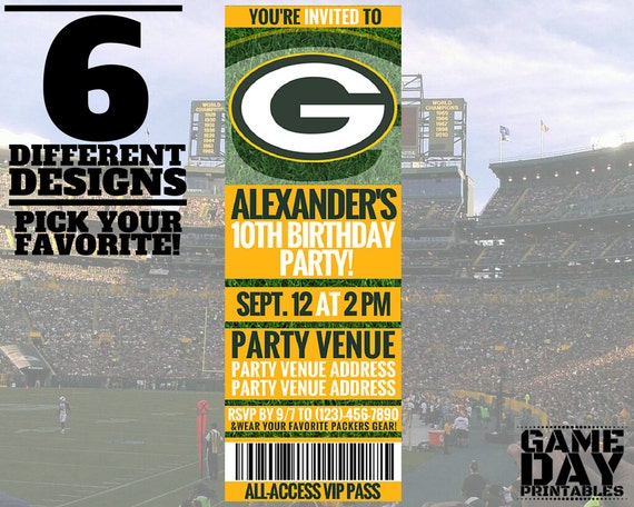 Green Bay Packers Birthday Invitation by GamedayPrintable on Etsy
