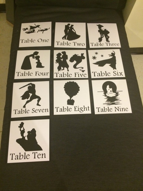 disney themed wedding orshower table numbers display cards