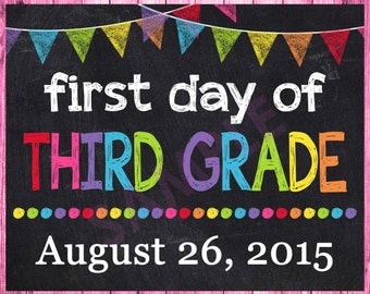 First Day of School Sign - First Day of Third Grade Sign - First Day of School Printable Chalkboard Photo Prop - Personalized Any Size