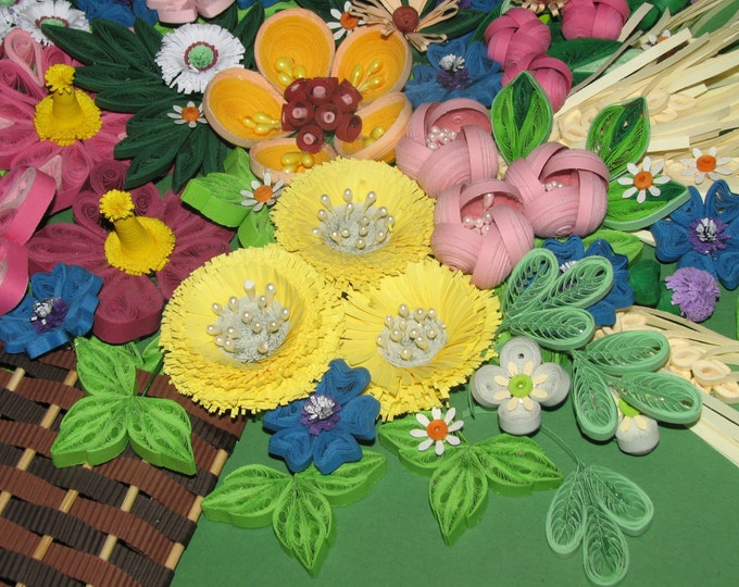 Quilling art 3D wall art picture Wildflowers Quilling handmade Paper flowers Wall decor Original wall art Paper quilling