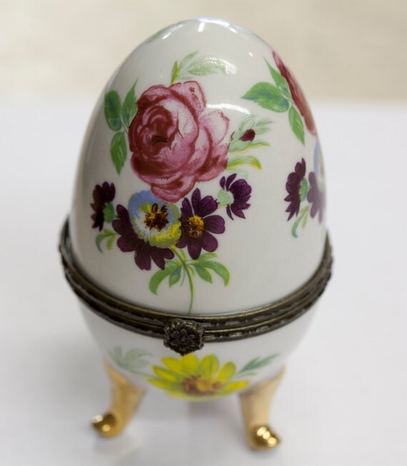 Vintage Faberge-style Egg Porcelain Hand Painted Made In China Floral