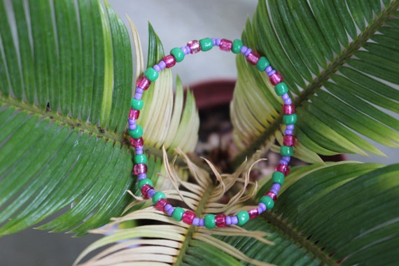 Purple, Pink, and Green Beaded Bracelet