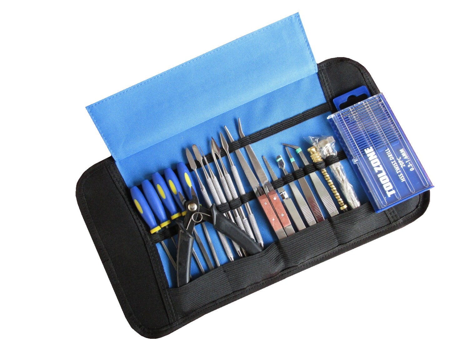 Set 9 Craft Model Hobby Tools Kit With Wrap Up Storage Case.