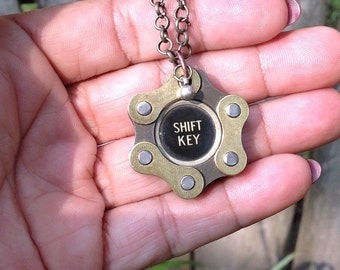 Industrial Steampunk Bike Chain and Vintage Typewriter Key SHIFT KEY Necklace Pendant
