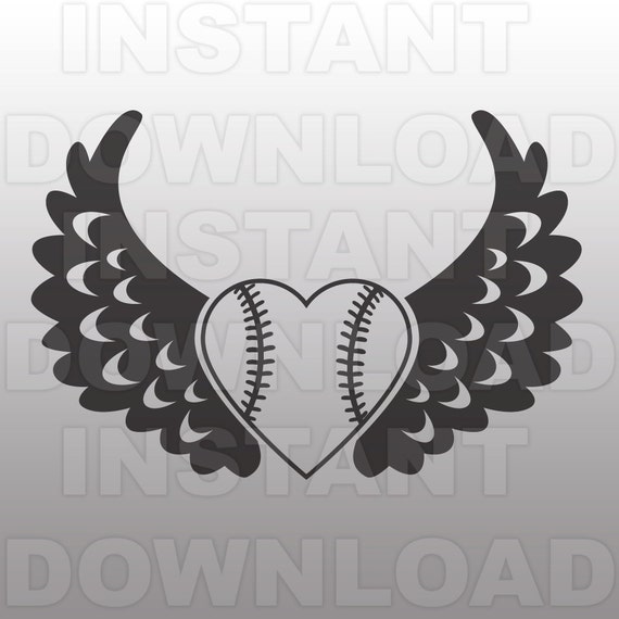 Download Softball Heart with Wings SVG File Cutting Template-Single