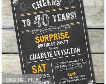 Surprise 40th Birthday Invitation Chalkboard Surprise Birthday Party Any Age - Digital Invite 5” x 7” Digital Printable