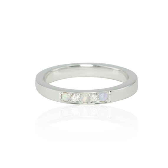 Diamond opal mothers ring