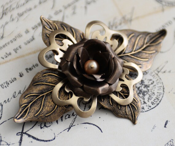 Vintage Style Rose Brooch Mixed Metal Floral Brooch Metal 4512