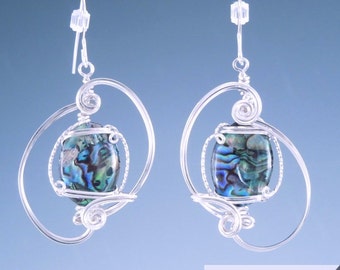 Handcrafted Sterling Silver Wire Sculpted Paua Shell Earrings
