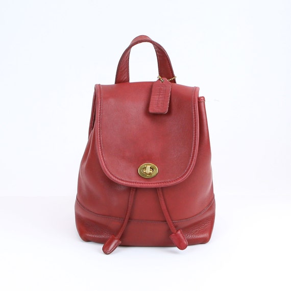 Vintage Coach Red Leather Backpack Rucksack Bag Purse Turn