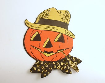Vintage Halloween Decoration Jack O' Lantern Pumpkin Die Cut Luhrs