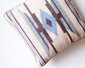 Vintage Kilim Pillow - wool cushion,southwest, blue and white