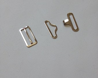 Bow tie hardware, one 3 piece set, hook, slider and eye, notions for bowties, silver, 7/8" size, wedding, men, father, sewing supply, neck