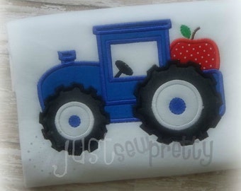 Tractor with Apple Embroidery Applique Design