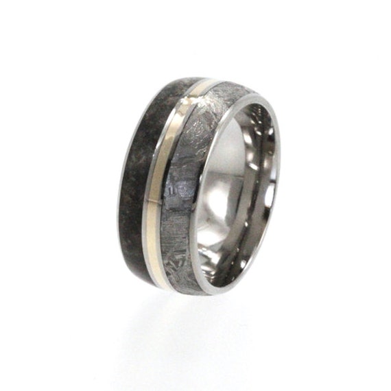 Meteorite Wedding Band Titanium Ring With a 14k by jewelrybyjohan