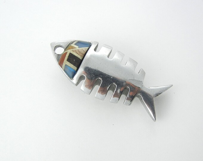 Large Metal and Wood Fish Skeleton Pendant