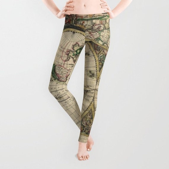 Map Of The World Yoga Pants ... Vintage Map Yoga Leggings. zoom