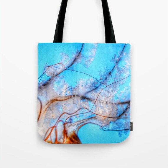 Jellyfish Tote Bag, 13x13, 16x16, 18x18, Ocean Blue Tote, Beach Tote ...