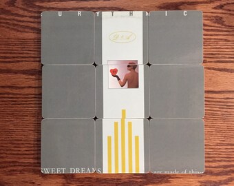 The Eurythmics recycled Sweet Dreams album cover wood coasters with warped record bowl