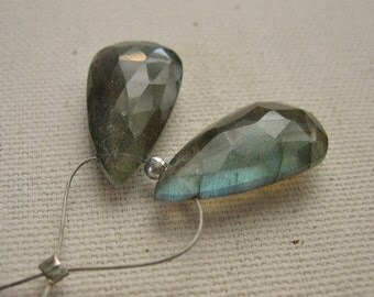 Aqua Labradorite Faceted Teardrop Beads 10.5 x 20.5mm - Matched Gemstone Pair