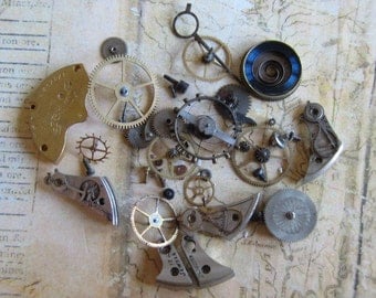 Vintage WATCH PARTS gears - Steampunk parts - x83 Listing is for all the watch parts seen in photos