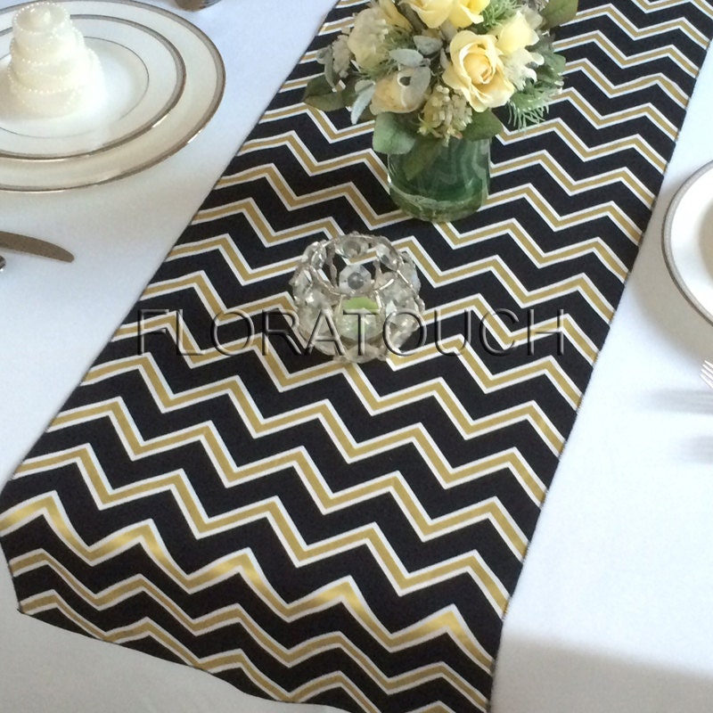 White Black and Gold Chevron Table Runner Wedding Table Runner