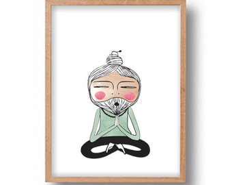 Meditation Guru Giclee Art Print Yoga Meditating Master Mentor Sage Guru Illustration Poster Wall Decor Art Zen Master Lotus Yoga Pose Art