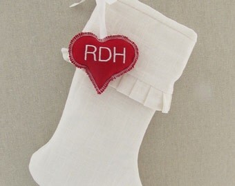 Personalized Christmas Stocking Tag Label Ornament Embroidered Name Red Heart Gift Wedding Favor