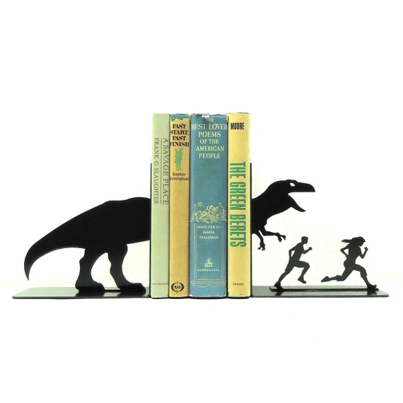 T-Rex Attack Metal Art Bookends - Free USA Shipping