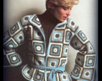 Crochet Granny Square Sweater Jacket Pattern - Women Size 8 10 12 14 16 - PDF 4326D