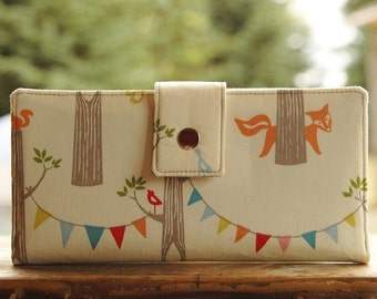 Ready to ship Organic Handmade vegan womens wallet in bunting and fox