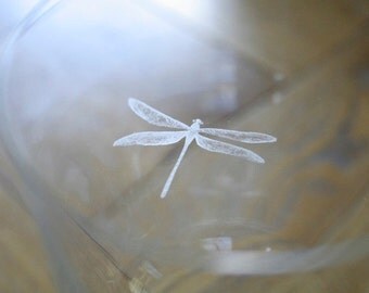 Pair of Hand Engraved Damselfly Crystal Wine Glasses
