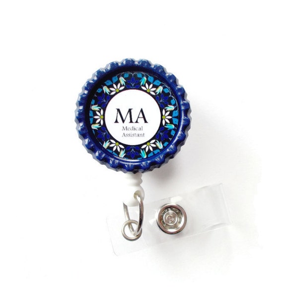 Medical Assistant Flower Name Badge Holder Retractable ID