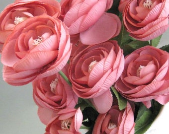 Pink Ranunculus Silk Flower Decor Rose Artificial Flower Supplies Floral Supplies Wedding Flower Pink Flower Stem Flower Faux Flower Spray