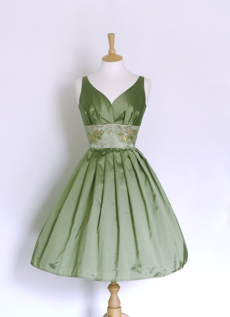  Sage  Green  Silk  Taffeta Prom  Dress  with Brocade by 