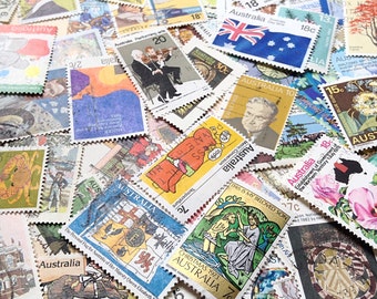 100 Postage Stamps - Vintage Australian Paper Ephemera - Resin Jewellery Scrap Booking Mixed Media Collage Paper Crafts