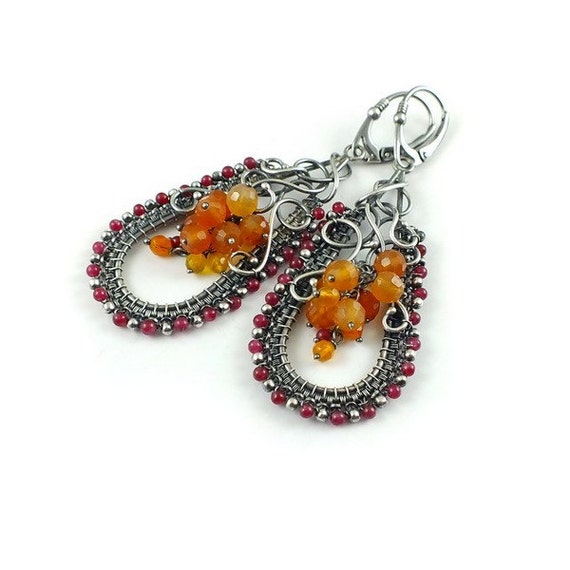 Items similar to Wire wrap earring, gemstone fine jewelry, orange