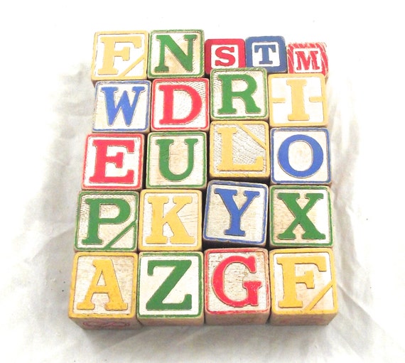 Vintage Wooden Alphabet Blocks 18 Large Plus 3 Smal Blocks