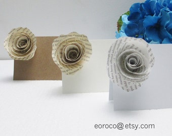 Set of 9 Book Paper Flower Placement Cards, Paper Flowers Wedding, Wedding Decorations Rustic, Wedding Decor Vintage, Place Cards Wedding