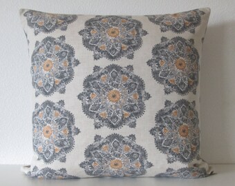 Suri Medallion Greystone gray ivory suzani decorative pillow cover
