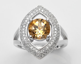 Handmade Natural Gemstone Jewelry, Genuine Yellow Citrine Sterling Silver Ring FD5A0258 RIS7-CIT305