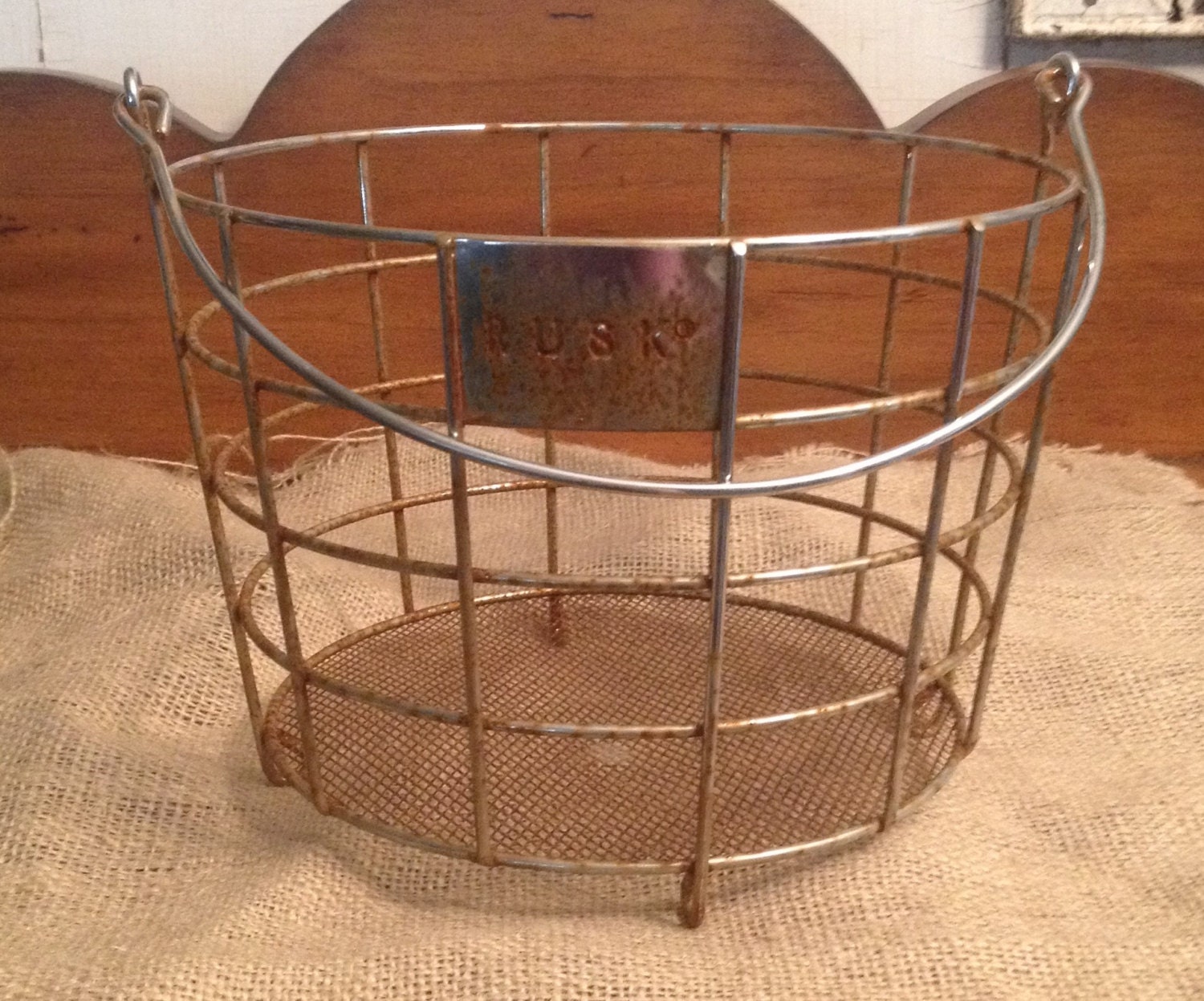 Round Wire Basket Rusk Wire Basket with Handle Vintage