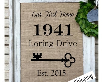 House Warming Gift | New Home Housewarming Gift | Our First Home Burlap Print | Personalized Address Sign | New House Gift | New Homeowner