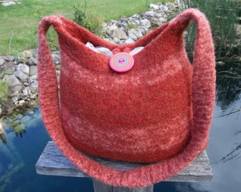11-1027 handknit felted wool purse tote handbag f.s.