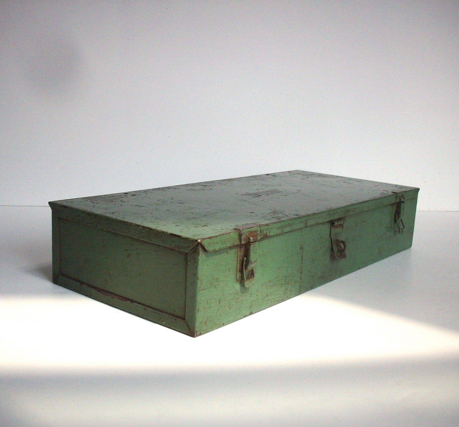 Vintage Green Metal Tool Box / Painted Metal Box / Industrial Decor
