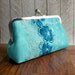 Clearance. Turquoise blue silk clutch bag with embroidered flower overlay, Lace fashion, Turquoise clutch, Aqua clutch purse