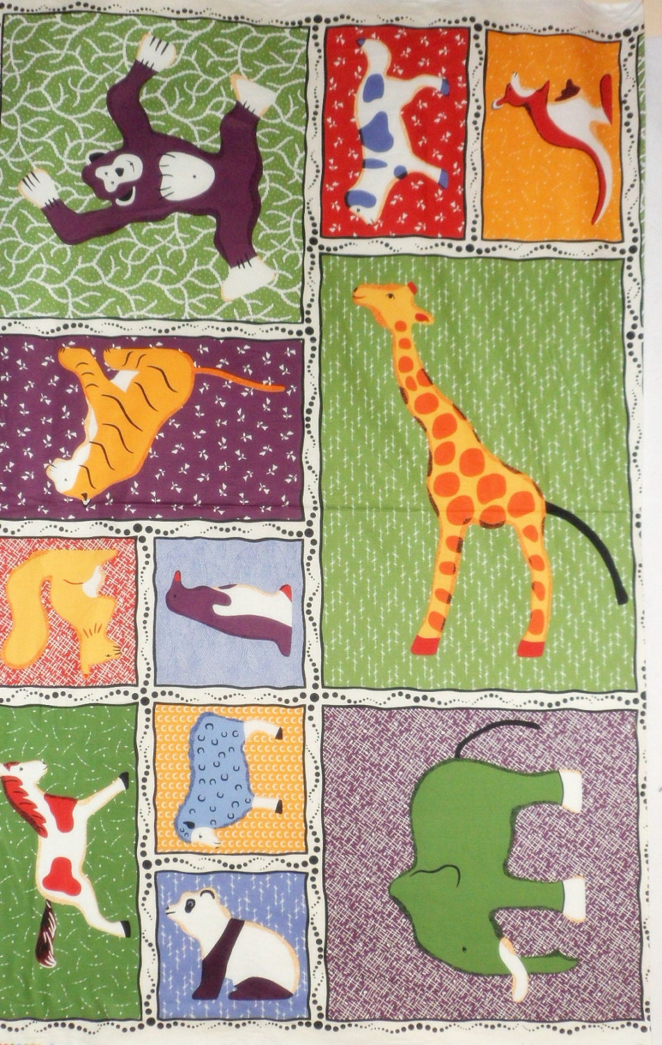 Zoo Animals Fabric Panel Giraffe Penguin TIger Print Fabric