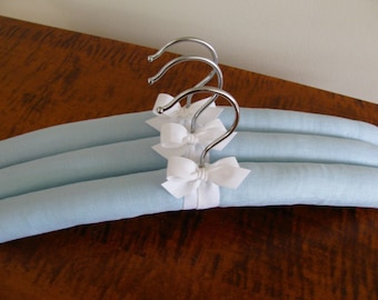 Padded Hangers, Something Blue, Blue Linen Hangers, Covered Hangers, Womens Hangers, Clothing Hangers, Organic Ribbon, Clothes Hangers Sets