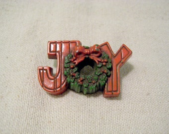 Vintage Hallmark Joy Christmas Wreath Pin