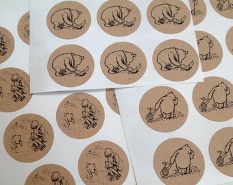 Classic Winnie the Pooh and Friends Kraft Envelope Seal Stickers - Set of 12
